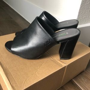 Matt & Nat Vegan Black Peep Toe Heeled Mules 38